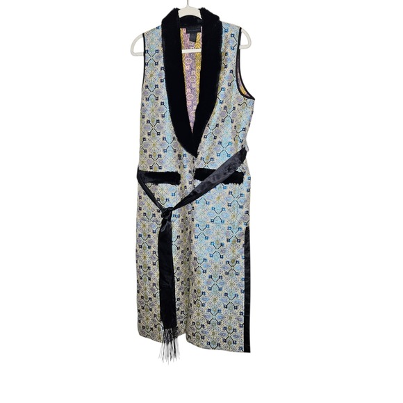 Steve Madden Longline Vest M/L Sleeveless Faux Fur Trim Jacquard Duster Coat - Picture 1 of 12